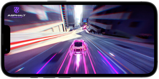 iPhone dix-sept-e montrant un jeu de course en action