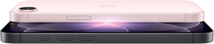 iPhone dix-sept-e, vue latérale et arrière, rose pâle, iPhone dix-sept-e, vue latérale et avant, noir