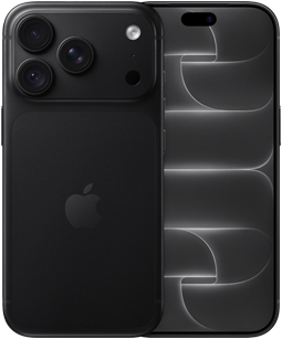 iPhone 18 Pro, back exterior, black colour, Pro Fusion camera system at top, Apple logo in centre, front exterior, all-screen design