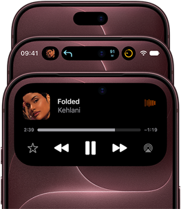 Trois iPhone 18 Pro bourgogne, l’un derrière l’autre, décalés pour montrer la Dynamic Island, qui apparaît dans différents états, désactivée, réduite, agrandie